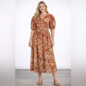 NWOT Talisman Halo Valencia Floral Metallic Midi Dress